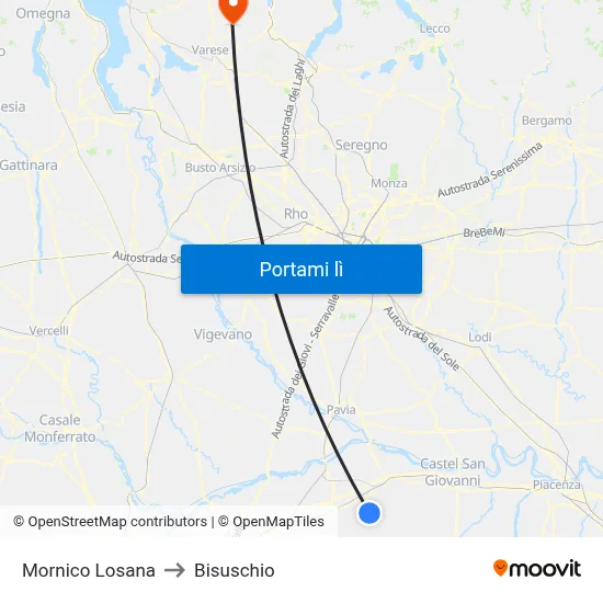 Mornico Losana to Bisuschio map