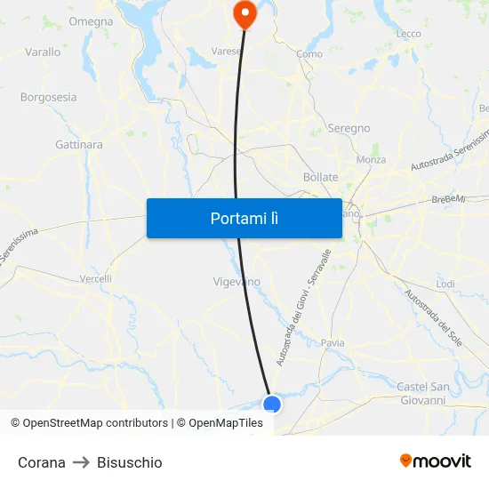 Corana to Bisuschio map