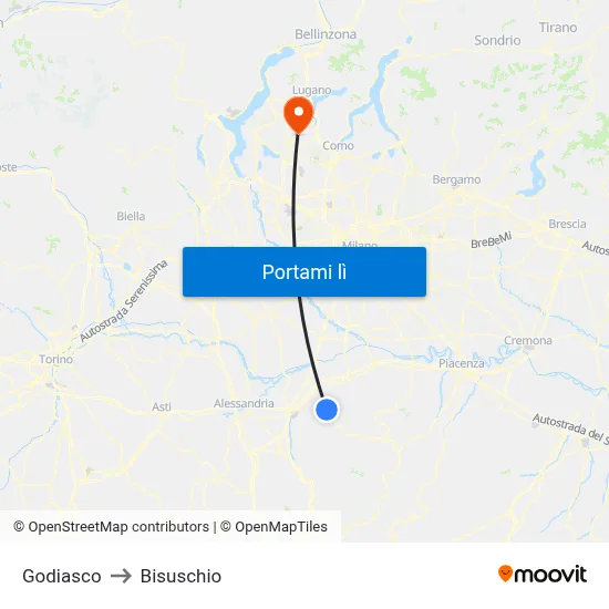 Godiasco to Bisuschio map