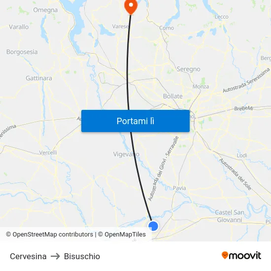 Cervesina to Bisuschio map