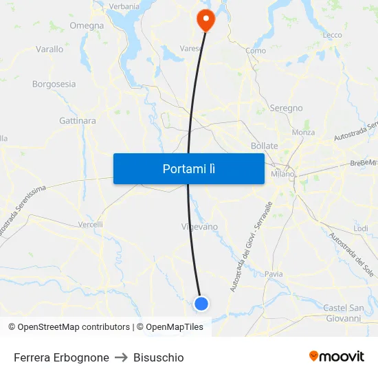 Ferrera Erbognone to Bisuschio map
