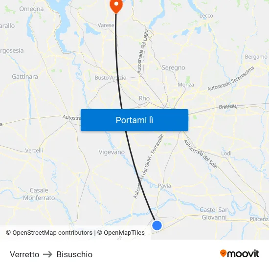 Verretto to Bisuschio map
