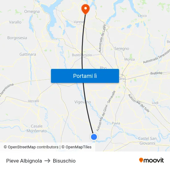Pieve Albignola to Bisuschio map