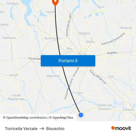 Torricella Verzate to Bisuschio map