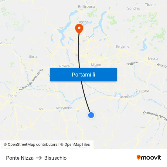 Ponte Nizza to Bisuschio map