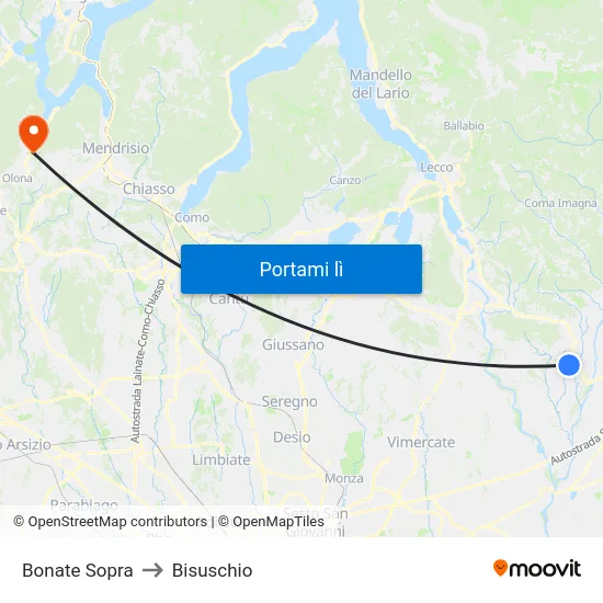 Bonate Sopra to Bisuschio map