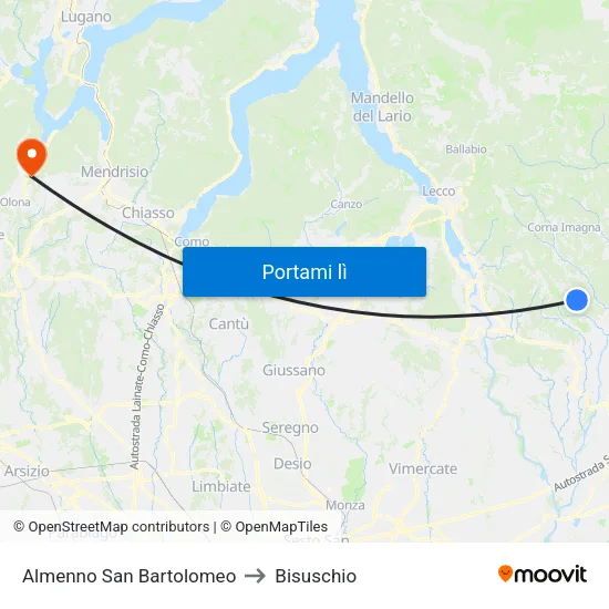 Almenno San Bartolomeo to Bisuschio map