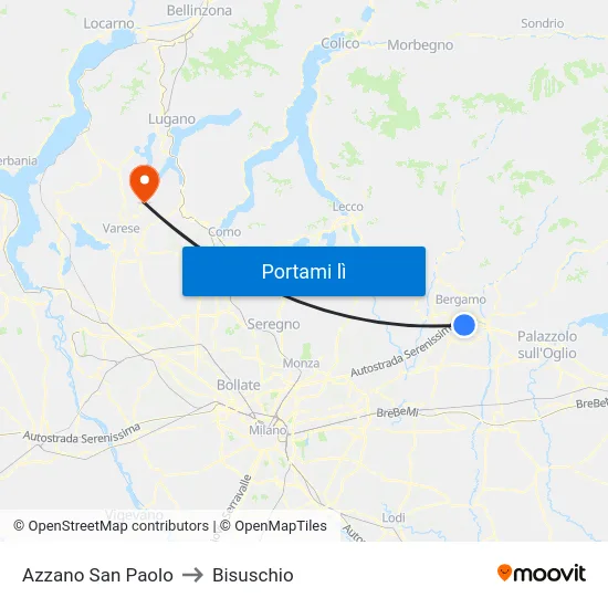 Azzano San Paolo to Bisuschio map