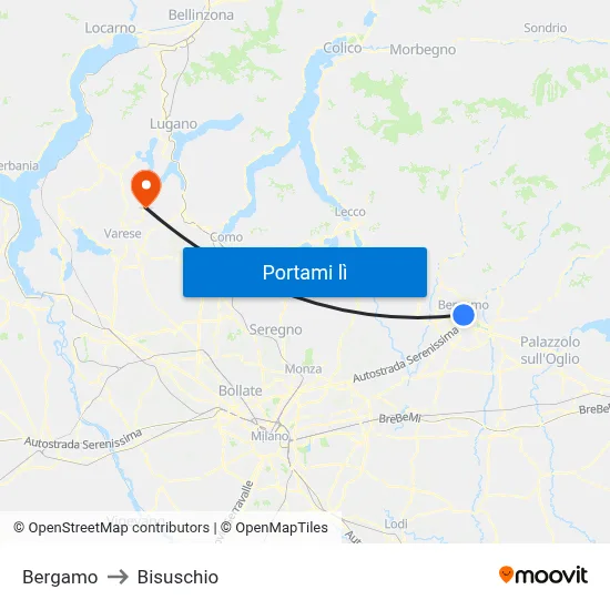 Bergamo to Bisuschio map
