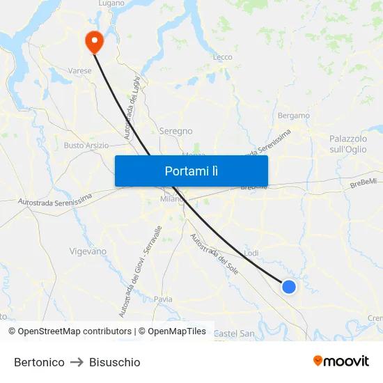 Bertonico to Bisuschio map