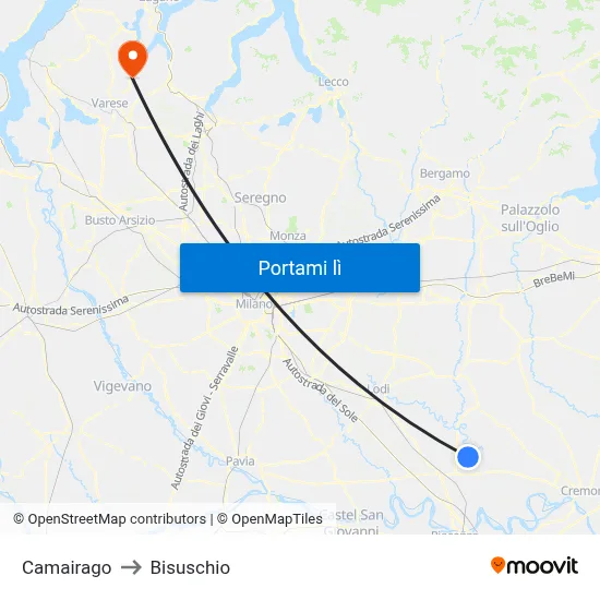 Camairago to Bisuschio map