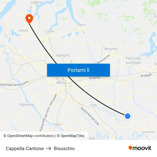 Cappella Cantone to Bisuschio map