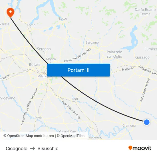 Cicognolo to Bisuschio map