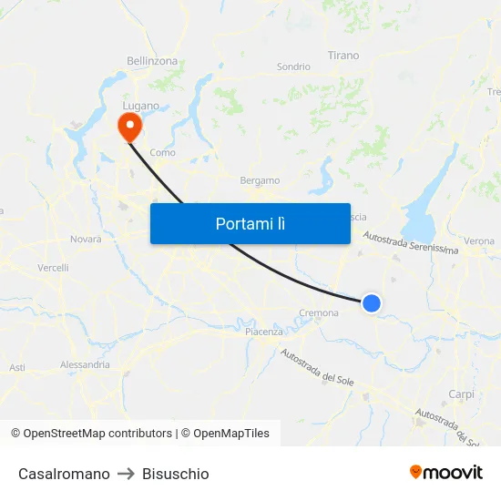 Casalromano to Bisuschio map