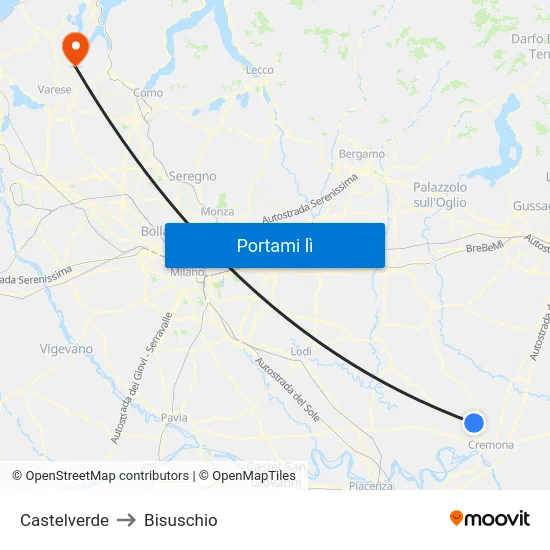 Castelverde to Bisuschio map