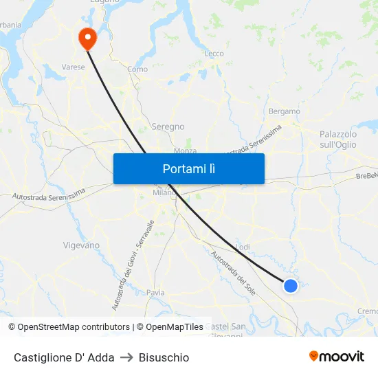 Castiglione D' Adda to Bisuschio map