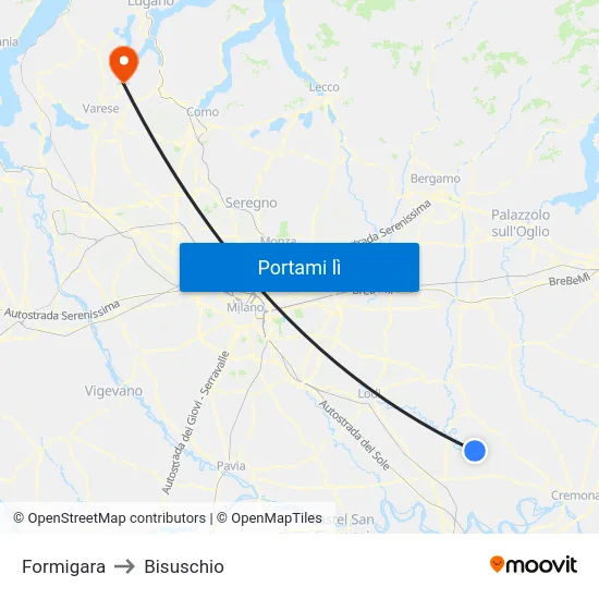 Formigara to Bisuschio map