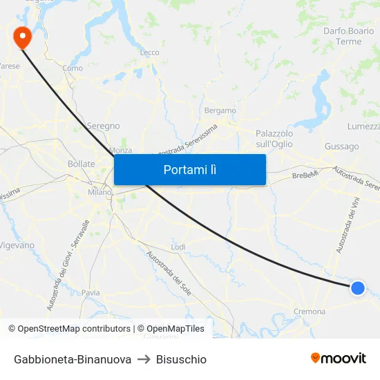 Gabbioneta-Binanuova to Bisuschio map