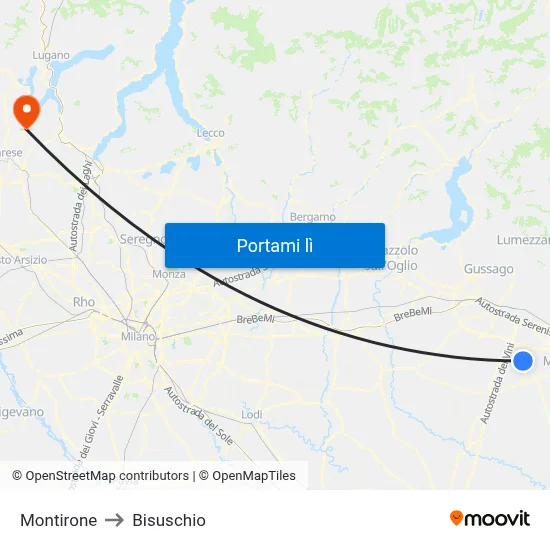 Montirone to Bisuschio map