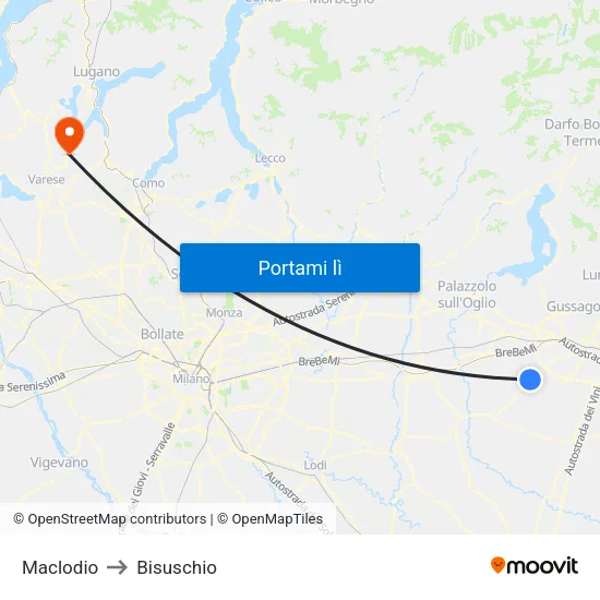 Maclodio to Bisuschio map