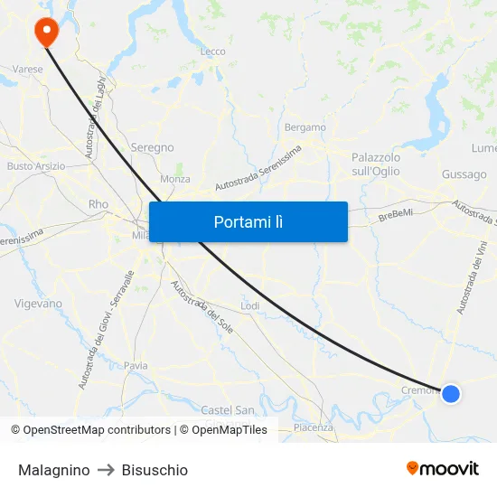 Malagnino to Bisuschio map