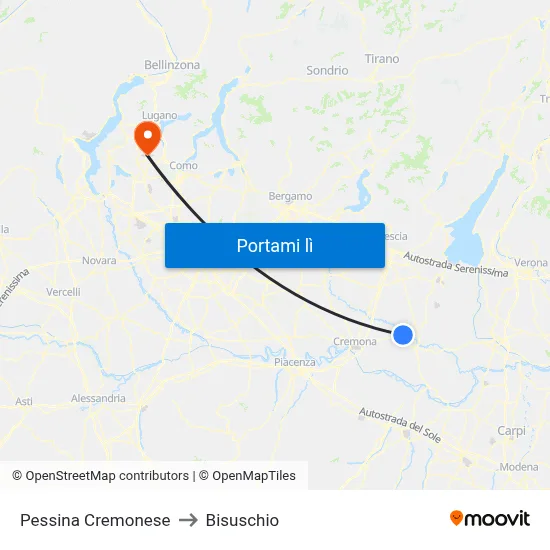 Pessina Cremonese to Bisuschio map