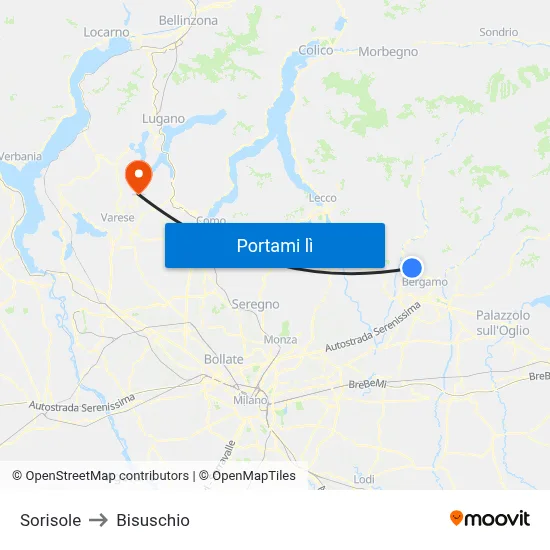 Sorisole to Bisuschio map