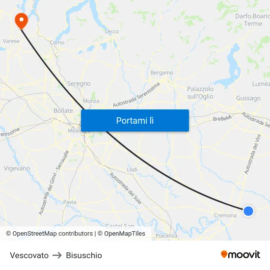 Vescovato to Bisuschio map