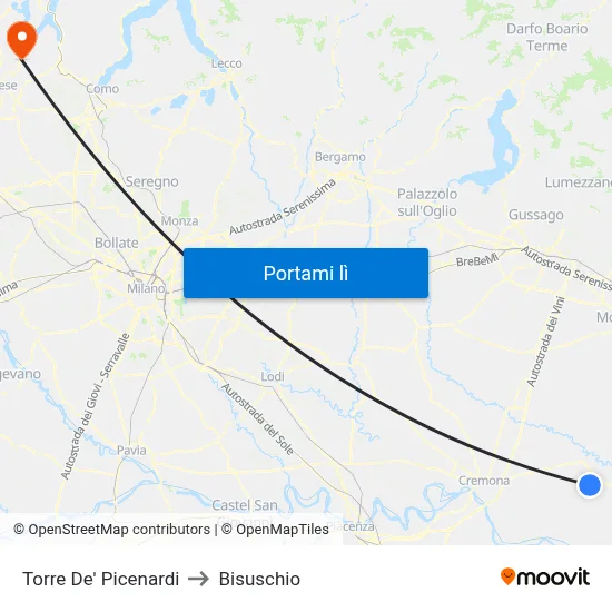 Torre De' Picenardi to Bisuschio map