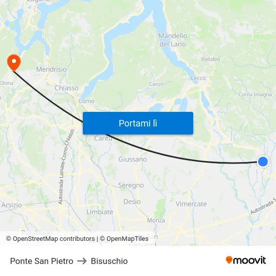 Ponte San Pietro to Bisuschio map