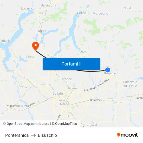Ponteranica to Bisuschio map