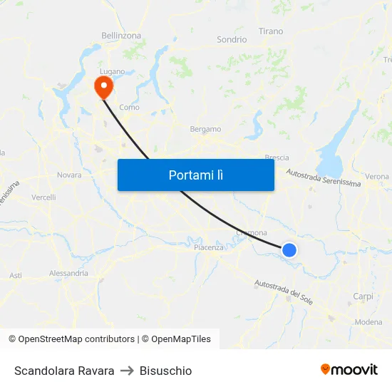 Scandolara Ravara to Bisuschio map