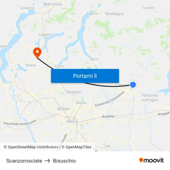 Scanzorosciate to Bisuschio map