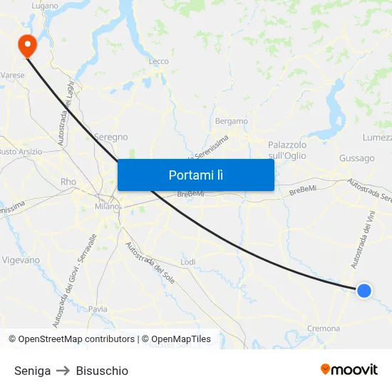 Seniga to Bisuschio map