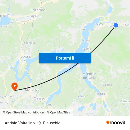 Andalo Valtellino to Bisuschio map