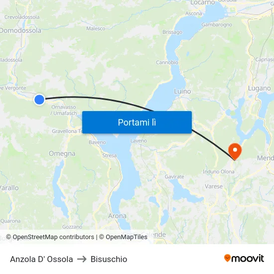 Anzola D' Ossola to Bisuschio map