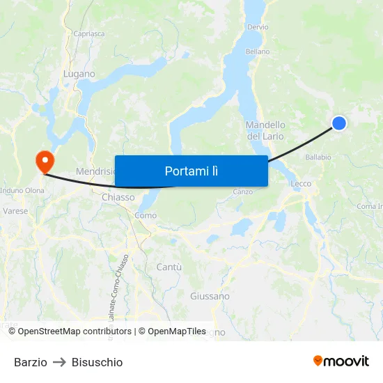 Barzio to Bisuschio map