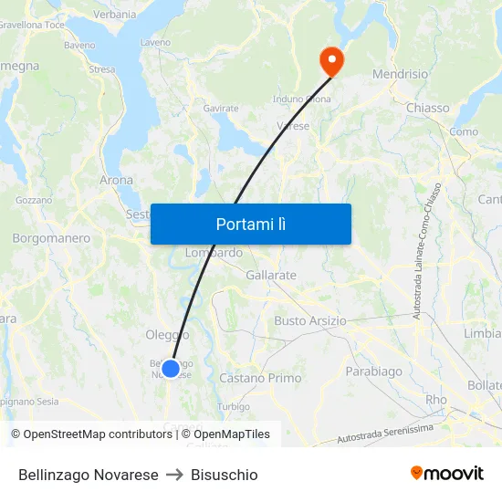 Bellinzago Novarese to Bisuschio map