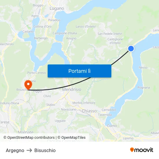 Argegno to Bisuschio map