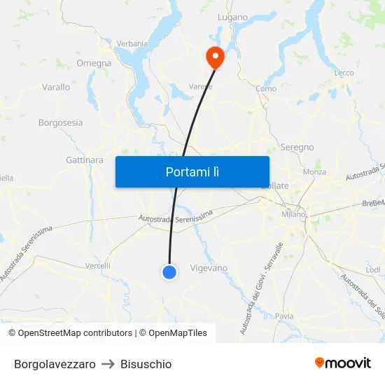 Borgolavezzaro to Bisuschio map