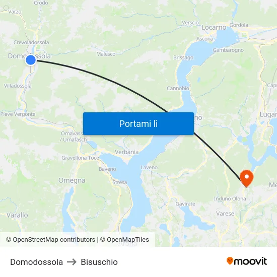 Domodossola to Bisuschio map