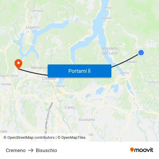 Cremeno to Bisuschio map