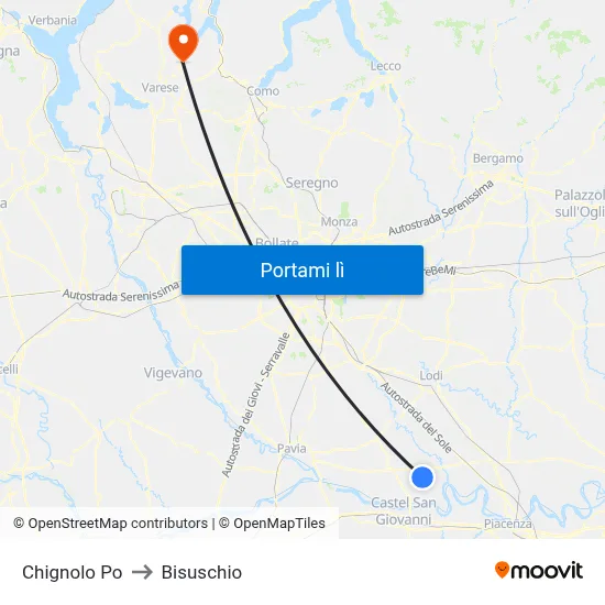 Chignolo Po to Bisuschio map