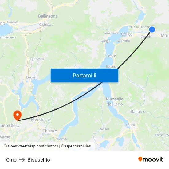 Cino to Bisuschio map