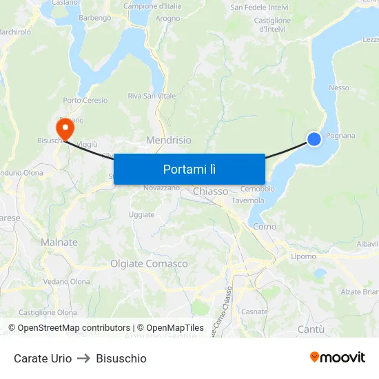 Carate Urio to Bisuschio map