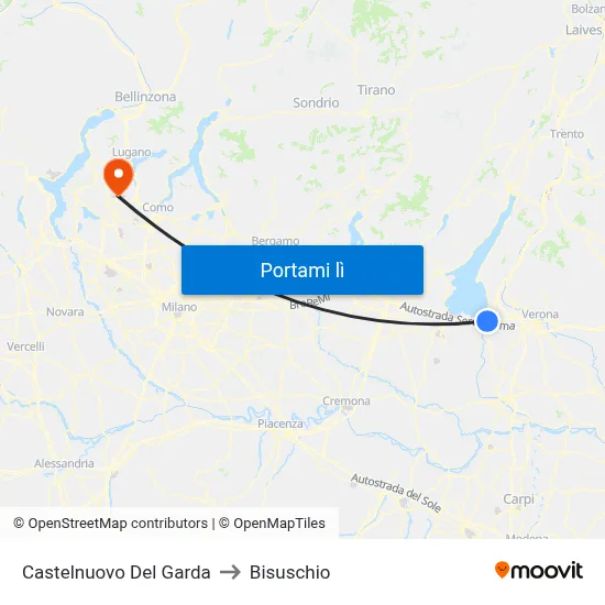 Castelnuovo Del Garda to Bisuschio map