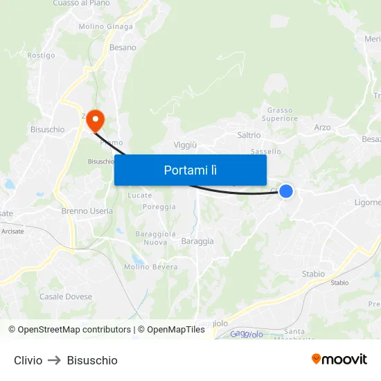Clivio to Bisuschio map