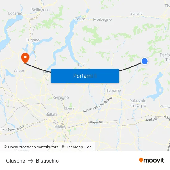 Clusone to Bisuschio map