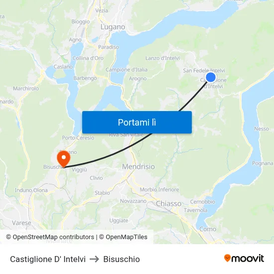 Castiglione D' Intelvi to Bisuschio map