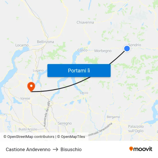Castione Andevenno to Bisuschio map